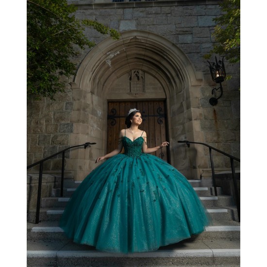 Sleeveless Emerald Green Quinceanera Dresses V Neck 15 Dress