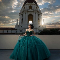 Sleeveless Emerald Green Quinceanera Dresses V Neck 15 Dress