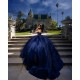 Sleeveless Girl Party Gown Navy Blue Quince Dress V Neck Vestidos De 15 Anos