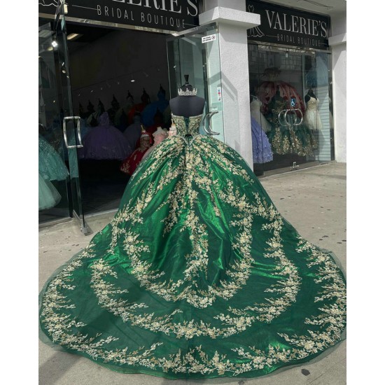 Sleeveless Green Quinceanera Dress Sweetheart Lace Appliques Crystal 15 Dresses