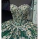 Sleeveless Green Quinceanera Dress Sweetheart Lace Appliques Crystal 15 Dresses