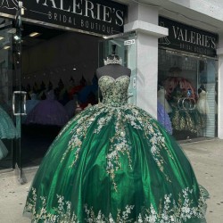 Sleeveless Green Quinceanera Dress Sweetheart Lace Appliques Crystal 15 Dresses