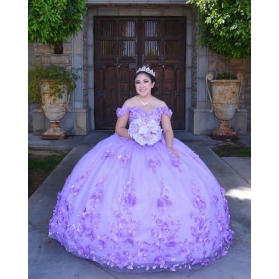 Sleeveless Lilac Quince Dresses Beading V Neck 15 Dress With 3D Flowers