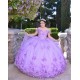 Sleeveless Lilac Quince Dresses Beading V Neck 15 Dress With 3D Flowers