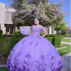 Sleeveless Lilac Quince Dresses Beading V Neck 15 Dress With 3D Flowers