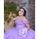 Sleeveless Lilac Quince Dresses Beading V Neck 15 Dress With 3D Flowers