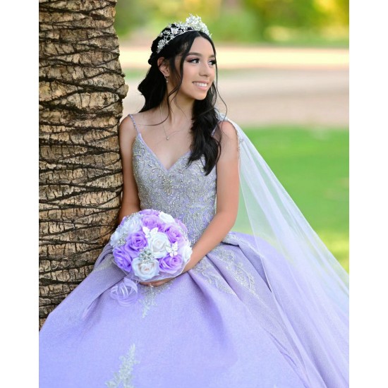 Sleeveless Lilac Quinceanera Dress Metallic Sequin V Neck 15 Dresses