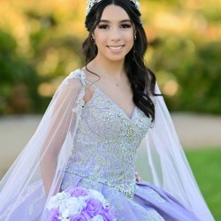 Sleeveless Lilac Quinceanera Dress Metallic Sequin V Neck 15 Dresses