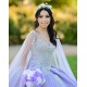 Sleeveless Lilac Quinceanera Dress Metallic Sequin V Neck 15 Dresses