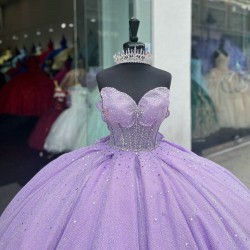 Sleeveless Lilac Quinceanera Dress Sweetheart Neck Sequin 15 Dresses With Bow