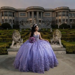 Sleeveless Lilac Quinceanera Dresses V Neck Lace Appliques 15 Dress