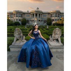 Sleeveless Navy Blue Quinceanera Dresses Scoop Neck 15 Dress