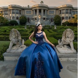 Sleeveless Navy Blue Quinceanera Dresses Scoop Neck 15 Dress