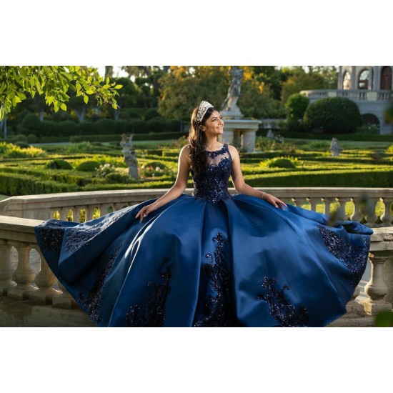 Sleeveless Navy Blue Quinceanera Dresses Scoop Neck 15 Dress