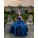 Sleeveless Navy Blue Quinceanera Dresses Scoop Neck 15 Dress