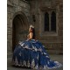 Sleeveless Navy Blue Quinceanera Dresses Sequin Sweetheart Neck 15 Dress