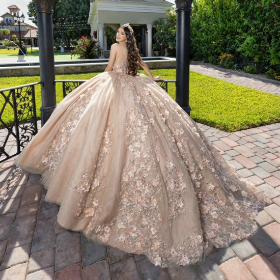 Sleeveless Nude Quinceanera Dress Crystal Vestidos De 15 Anos With 3D Flowers