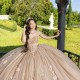 Sleeveless Nude Quinceanera Dress Crystal Vestidos De 15 Anos With 3D Flowers