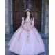 Sleeveless Pink Quinceanera Dress V Neck Metallic Sequin 15 Dresses