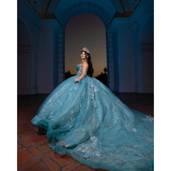 Sleeveless Quinceanera Dress Aqua Blue Vestidos De 15 Anos With 3D Flowers