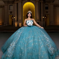 Sleeveless Quinceanera Dress Aqua Blue Vestidos De 15 Anos With 3D Flowers