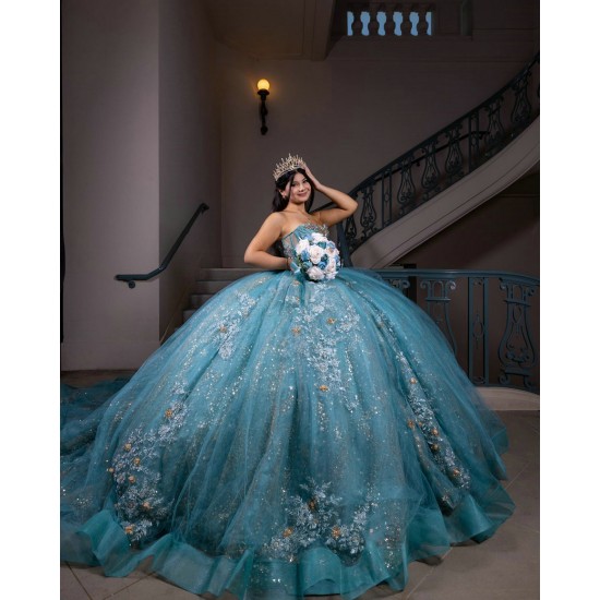 Sleeveless Quinceanera Dress Aqua Blue Vestidos De 15 Anos With 3D Flowers