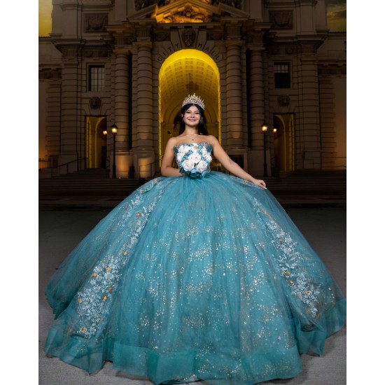 Sleeveless Quinceanera Dress Aqua Blue Vestidos De 15 Anos With 3D Flowers