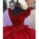 Sleeveless Red Quinceanera Dress V Neck Sequin 15 Dresses With Bow