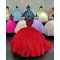 Sleeveless Red Quinceanera Dress V Neck Sequin 15 Dresses With Bow