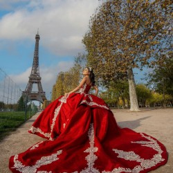 Sleeveless Red Quinceanera Dresses Lace Appliques V Neck 15 Dress