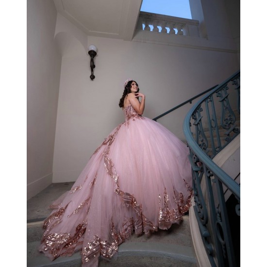 Sleeveless Sweet 15 Gowns Rose Gold Quinceanera Dress V Neck Dresses