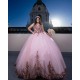 Sleeveless Sweet 15 Gowns Rose Gold Quinceanera Dress V Neck Dresses