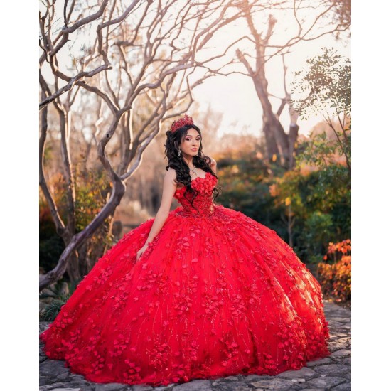 Sleeveless Sweetheart Neck Sweet 15 Gowns Red Quince Dress