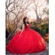 Sleeveless Sweetheart Neck Sweet 15 Gowns Red Quince Dress