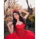 Sleeveless Sweetheart Neck Sweet 15 Gowns Red Quince Dress