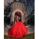 Sleeveless Sweetheart Neck Sweet 15 Gowns Red Quince Dress