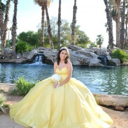 Sleeveless Yellow Quince Dresses Sweetheart Neck 15 Dress