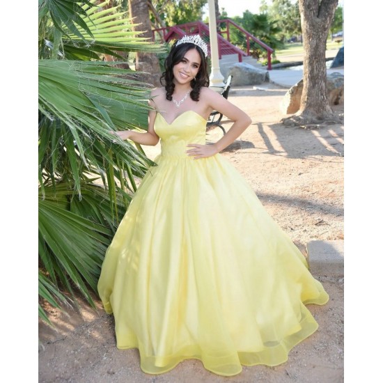 Sleeveless Yellow Quince Dresses Sweetheart Neck 15 Dress