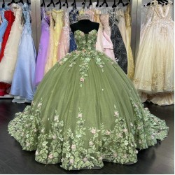 Spaghetti Floral Green Quince Dress With Pink Flowers