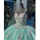 Spaghetti Strap Aqua Quinceanera Dress Sweetheart 15 Dresses With Multi Color Floral