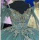 Spaghetti Strap Aqua Quinceanera Dresses V Neck 15 Dress With 3D Flowers