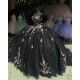 Spaghetti Strap Black Quince Dresses Pearl 15 Dress Sweetheart Neck Ball Gown