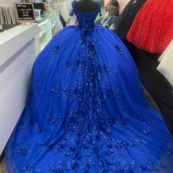 Spaghetti Strap Blue Quince Dresses V Neck Ball Gown 15 Dress