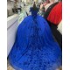 Spaghetti Strap Blue Quince Dresses V Neck Ball Gown 15 Dress