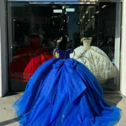 Spaghetti Strap Blue Quinceanera Dresses Ball Gown Sweetheart 15 Dress