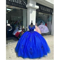 Spaghetti Strap Blue Quinceanera Dresses Sweetheart Neck 15 Dress