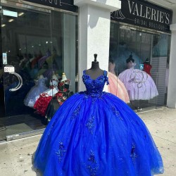 Spaghetti Strap Blue Quinceanera Dresses Sweetheart Neck 15 Dress