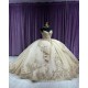 Spaghetti Strap Champagne 15 Dresses V Neck Quince Dress With Bow