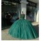 Spaghetti Strap Emerald Green Quinceanera Dresses V Neck Ball Gown 15 Dress