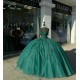 Spaghetti Strap Emerald Green Quinceanera Dresses V Neck Ball Gown 15 Dress